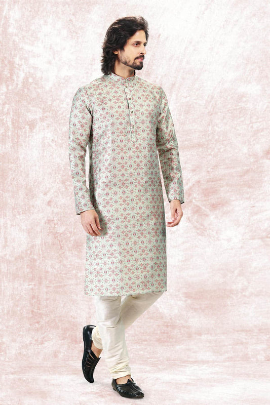 Jacquard Banarasi Silk Kurta Pajama In Pista Green colour KP1230416 A