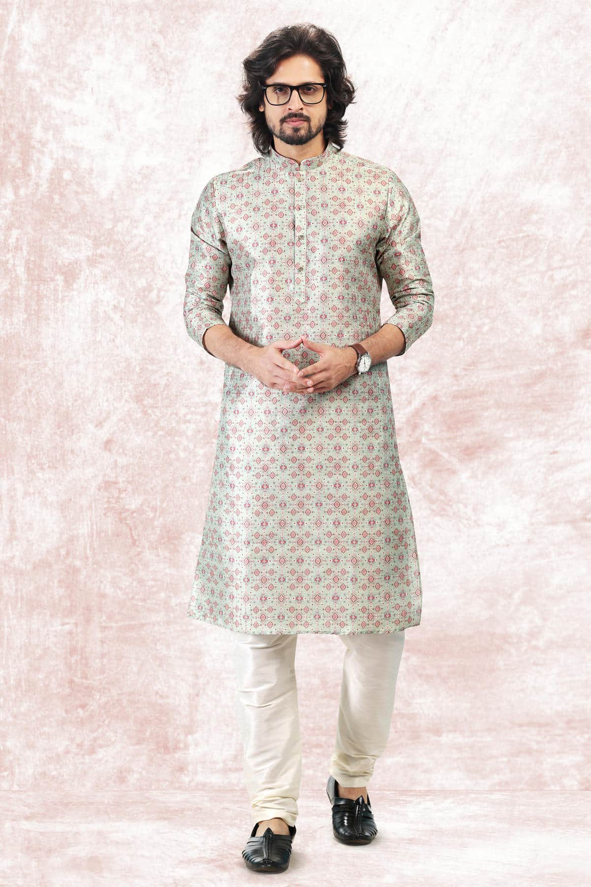 Jacquard Banarasi Silk Kurta Pajama In Pista Green colour KP1230416 B
