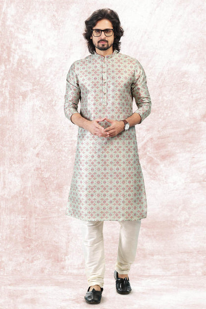 Jacquard Banarasi Silk Kurta Pajama In Pista Green colour KP1230416 B