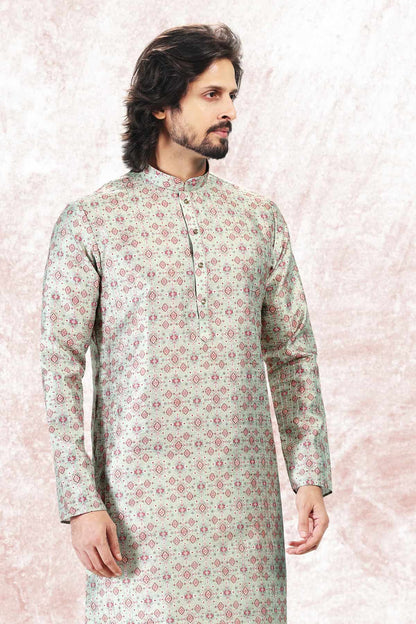 Jacquard Banarasi Silk Kurta Pajama In Pista Green colour KP1230416 D
