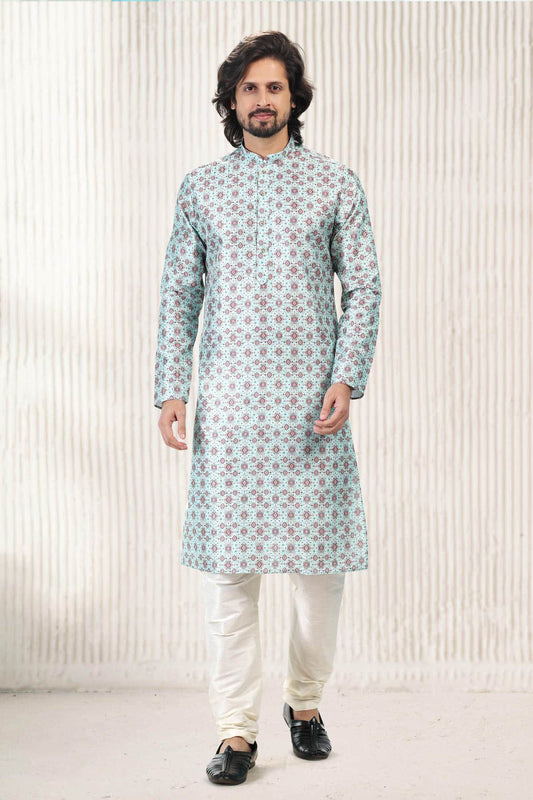 Jacquard Banarasi Silk Kurta Pajama In Sea Green colour KP1230415 A