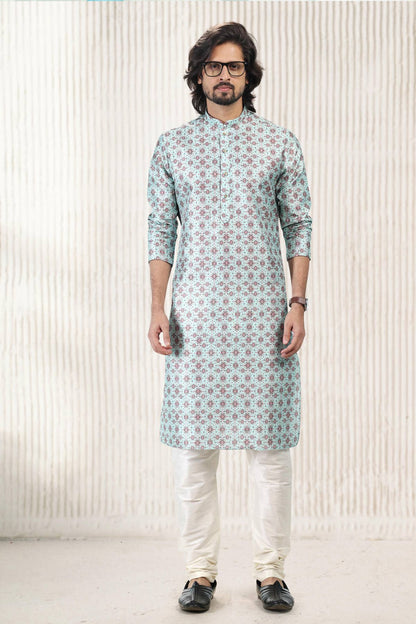 Jacquard Banarasi Silk Kurta Pajama In Sea Green colour KP1230415 B
