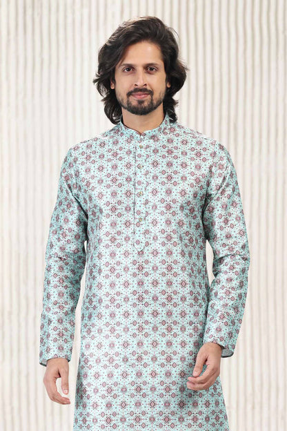 Jacquard Banarasi Silk Kurta Pajama In Sea Green colour KP1230415 D
