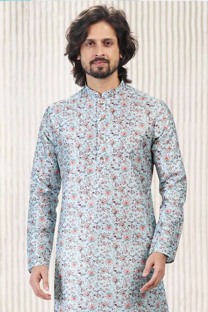 Jacquard Banarasi Silk Kurta Pajama In Sky Blue colour KP1230417 D