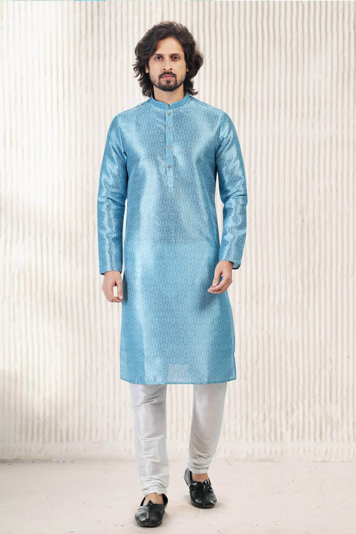 Jacquard Banarasi Silk Kurta Pajama In Sky Blue colour KP1230423 A