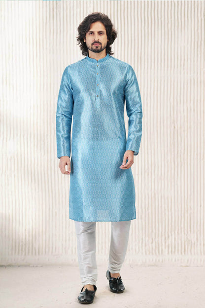 Jacquard Banarasi Silk Kurta Pajama In Sky Blue colour KP1230423 A
