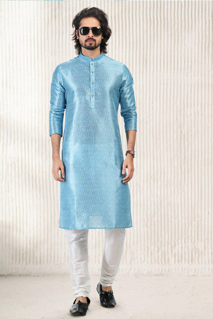 Jacquard Banarasi Silk Kurta Pajama In Sky Blue colour KP1230423 B