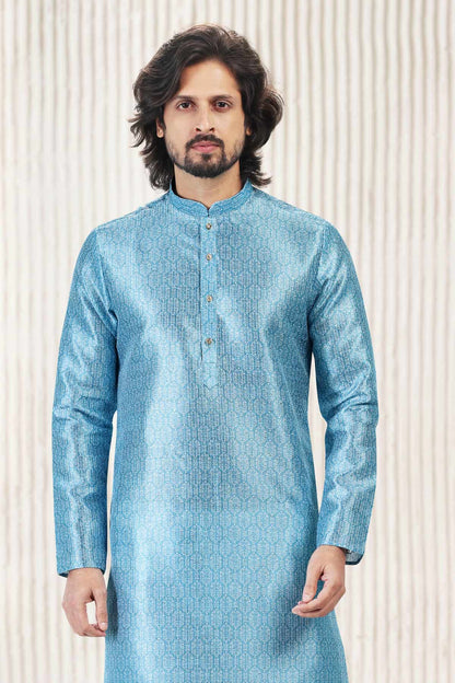 Jacquard Banarasi Silk Kurta Pajama In Sky Blue colour KP1230423 D