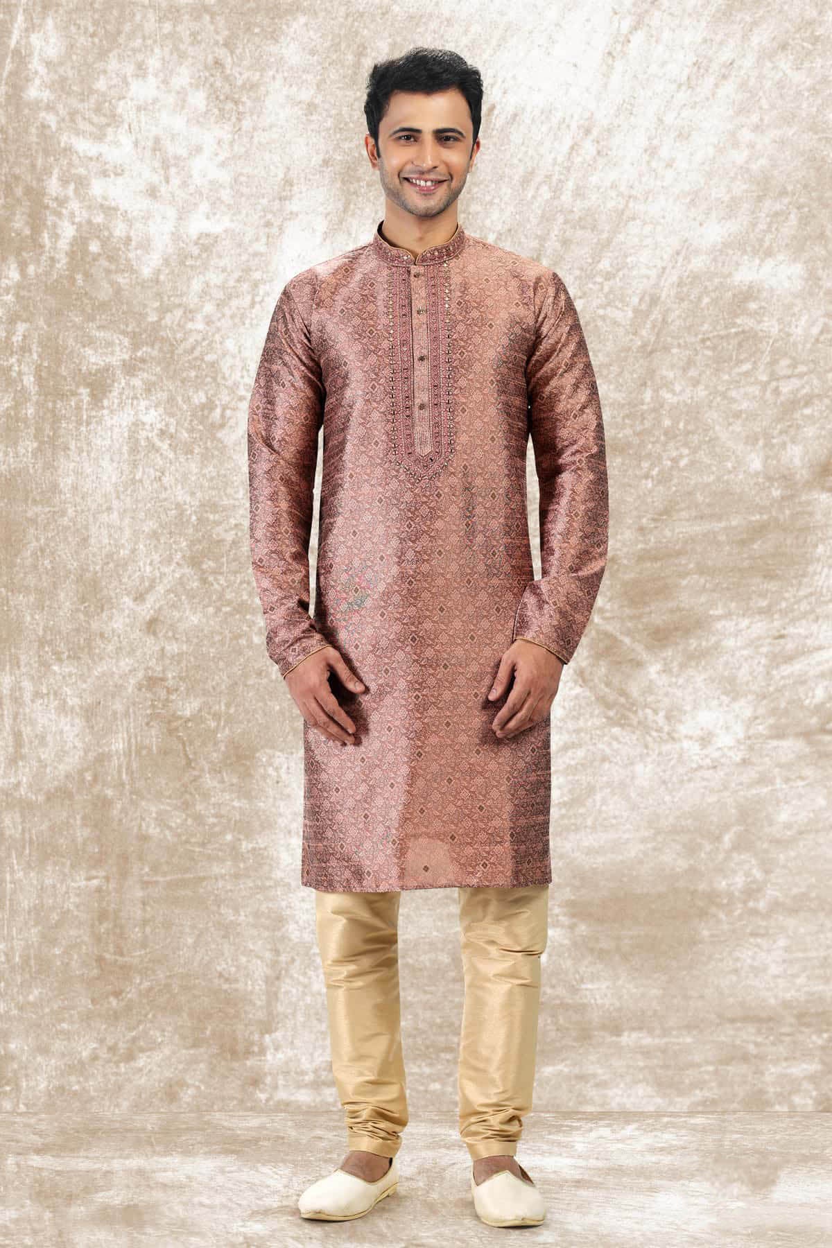 Jacquard Silk Brocade Kurta Pajama In Beige colour KP1230345 A