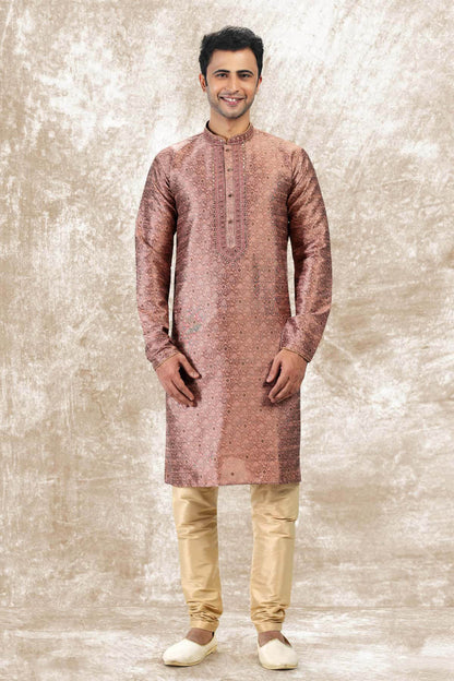 Jacquard Silk Brocade Kurta Pajama In Beige colour KP1230345 A
