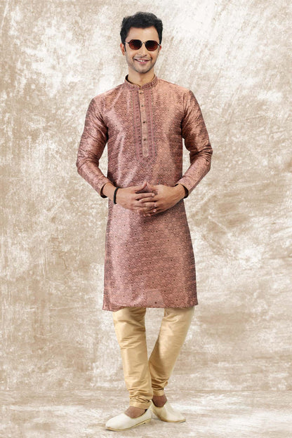 Jacquard Silk Brocade Kurta Pajama In Beige colour KP1230345 B