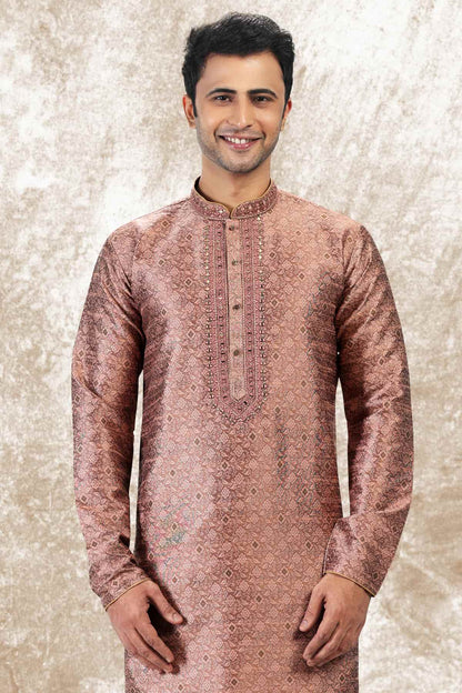 Jacquard Silk Brocade Kurta Pajama In Beige colour KP1230345 D