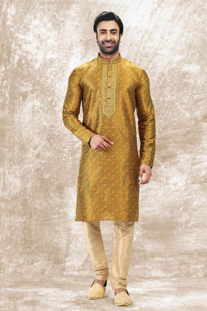 Jacquard Silk Brocade Kurta Pajama In Beige colour KP1230346 A