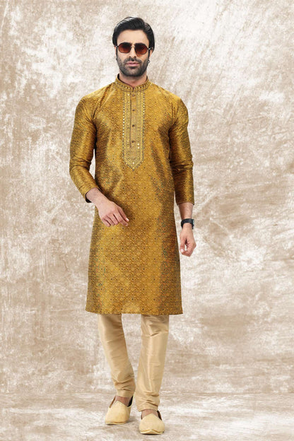 Jacquard Silk Brocade Kurta Pajama In Beige colour KP1230346 B