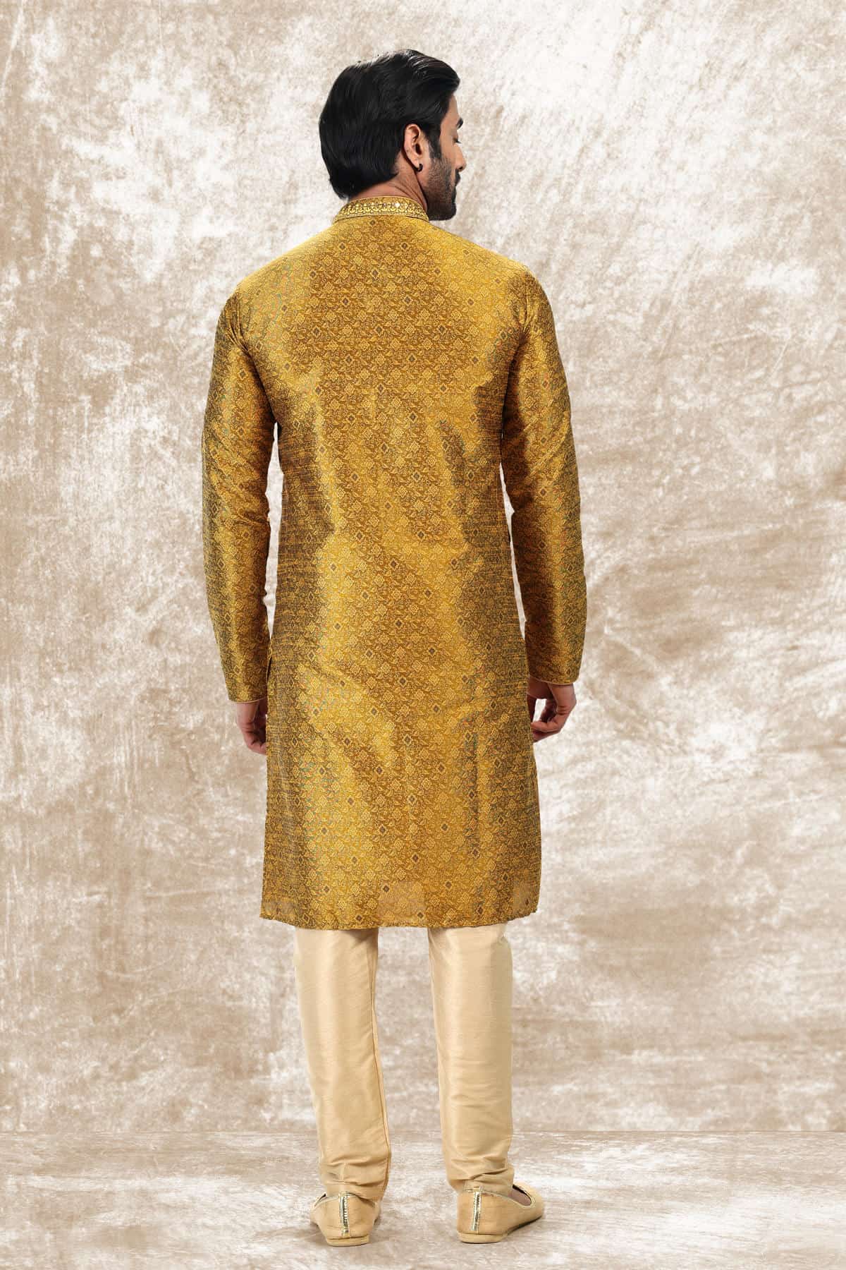 Jacquard Silk Brocade Kurta Pajama In Beige colour KP1230346 C