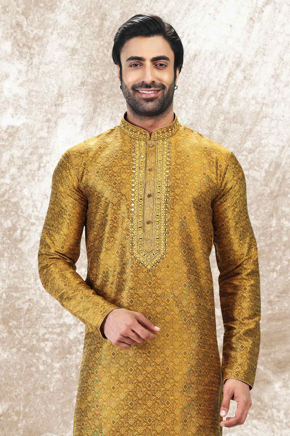 Jacquard Silk Brocade Kurta Pajama In Beige colour KP1230346 D