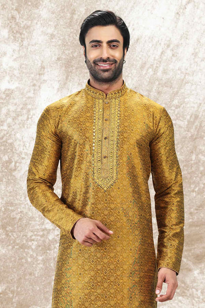 Jacquard Silk Brocade Kurta Pajama In Beige colour KP1230346 D