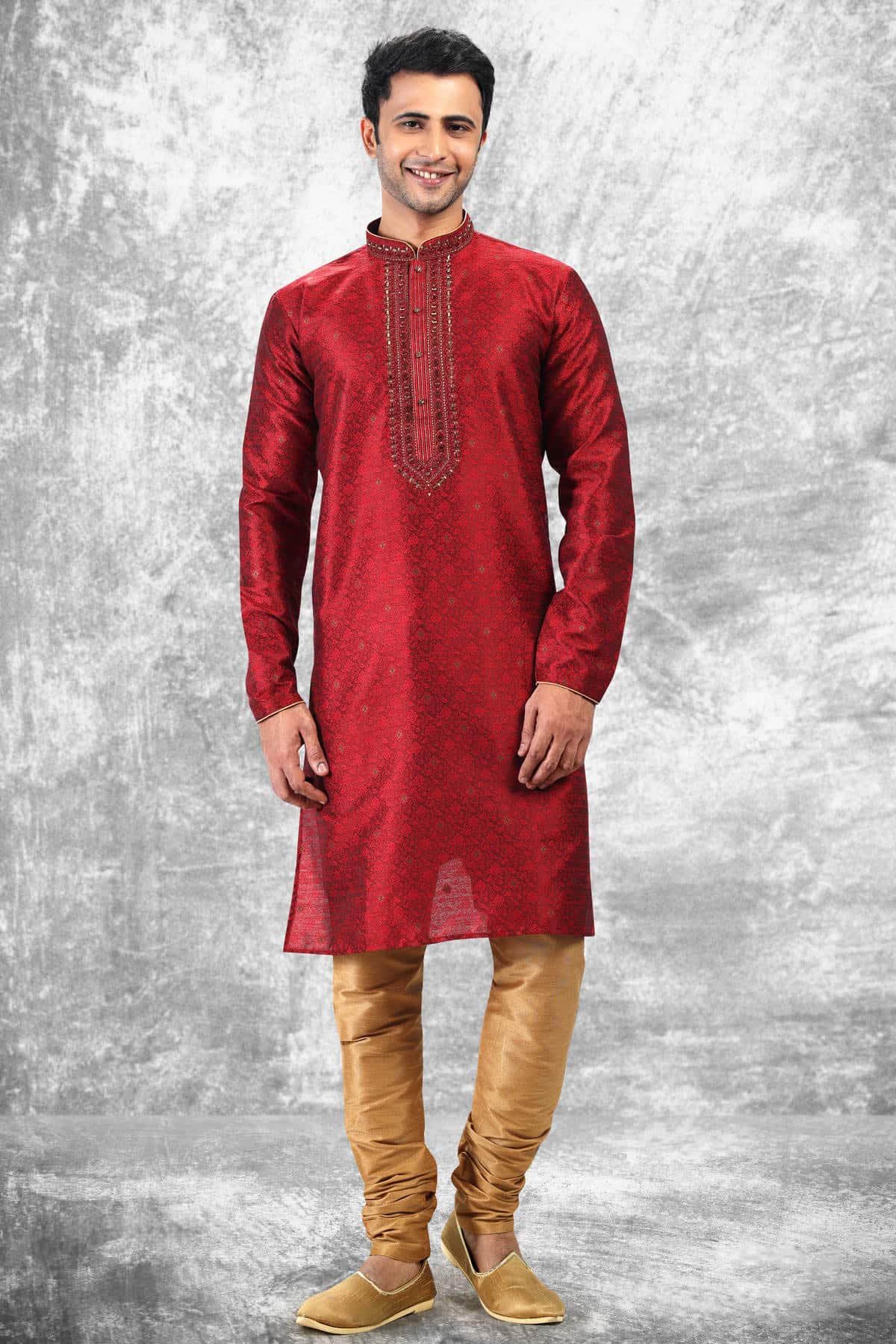 Jacquard Silk Brocade Kurta Pajama In Beige colour KP1230347 A