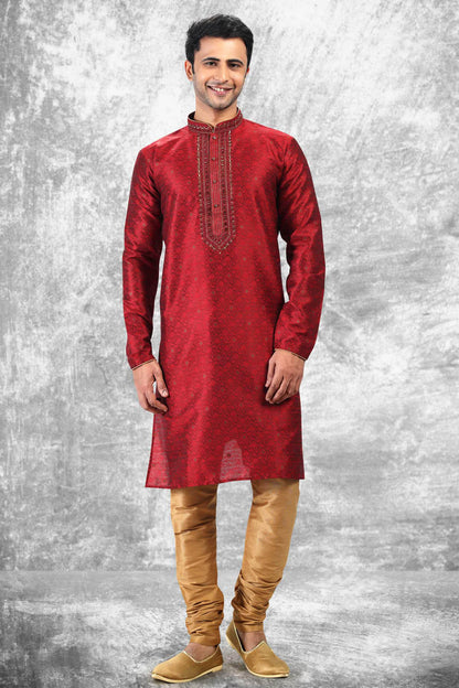 Jacquard Silk Brocade Kurta Pajama In Beige colour KP1230347 A