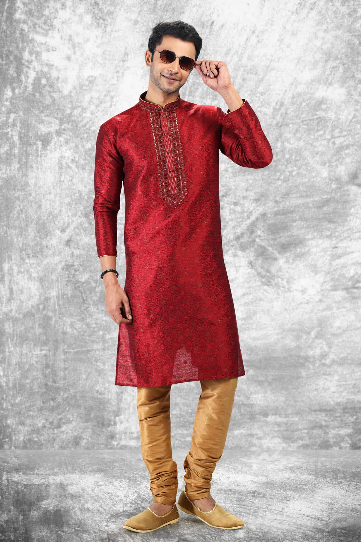 Jacquard Silk Brocade Kurta Pajama In Beige colour KP1230347 B