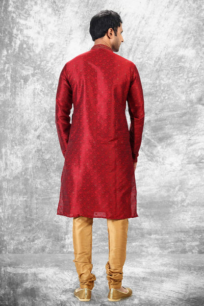 Jacquard Silk Brocade Kurta Pajama In Beige colour KP1230347 C