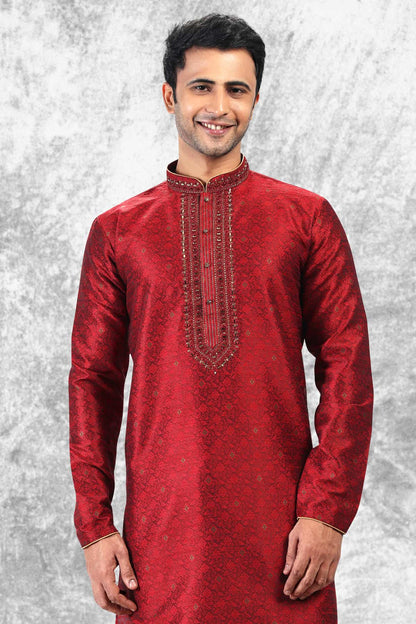 Jacquard Silk Brocade Kurta Pajama In Beige colour KP1230347 D