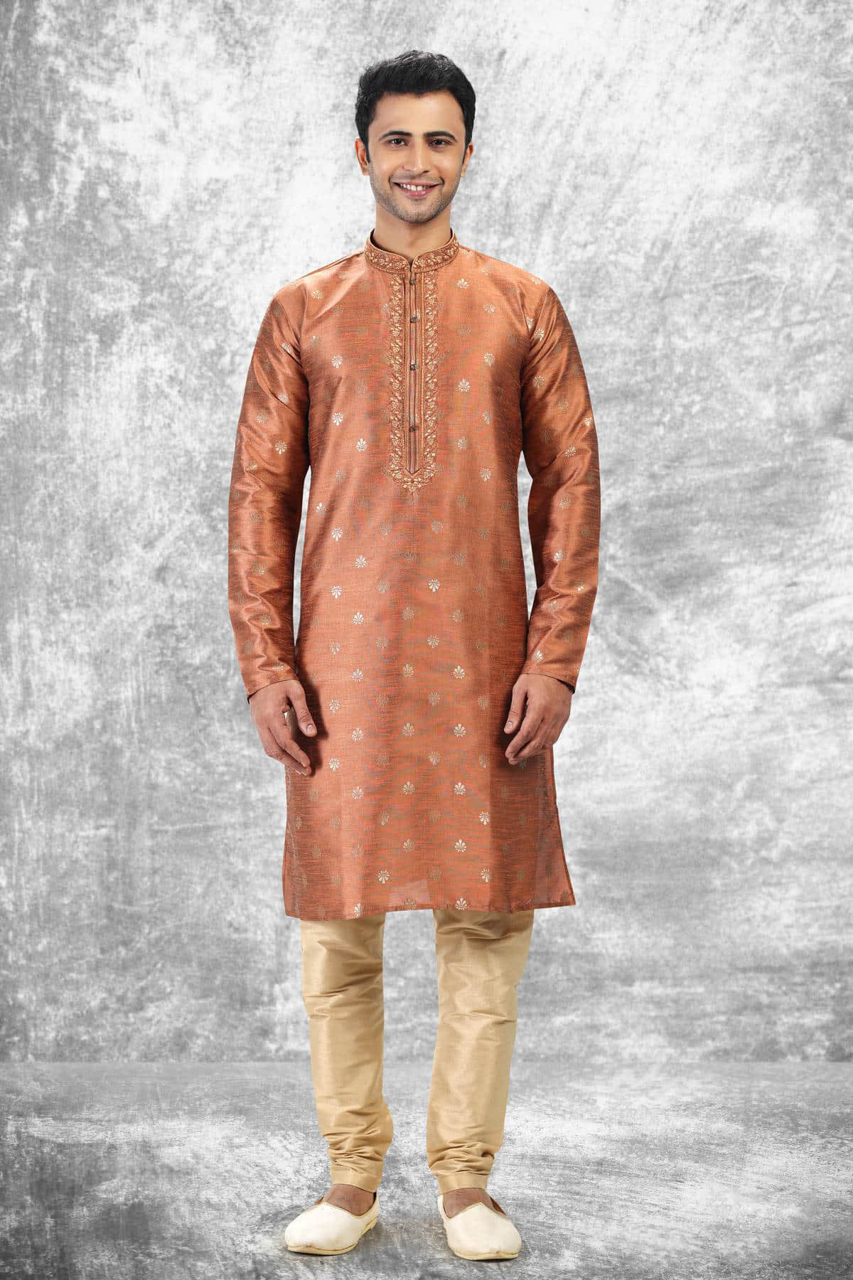 Jacquard Silk Brocade Kurta Pajama In Beige colour KP1230349 A