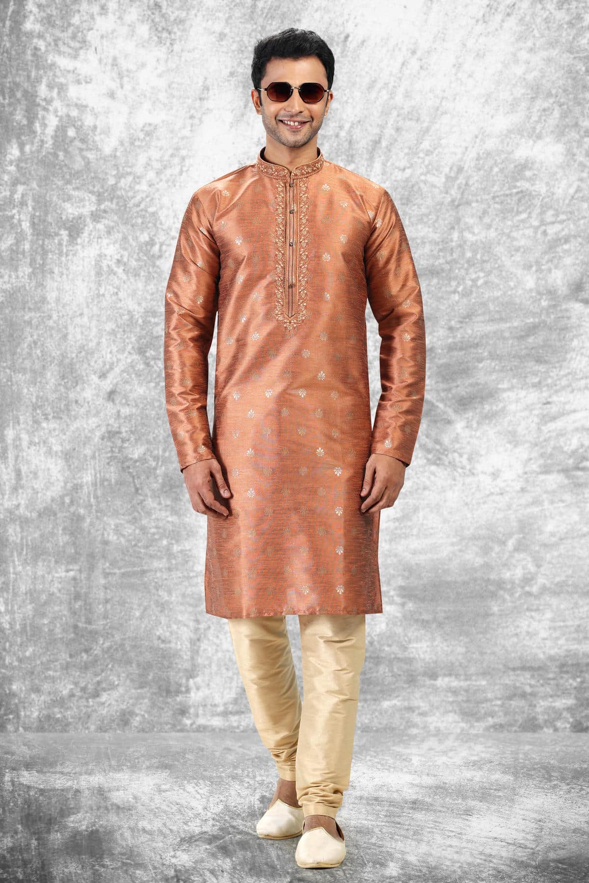 Jacquard Silk Brocade Kurta Pajama In Beige colour KP1230349 B