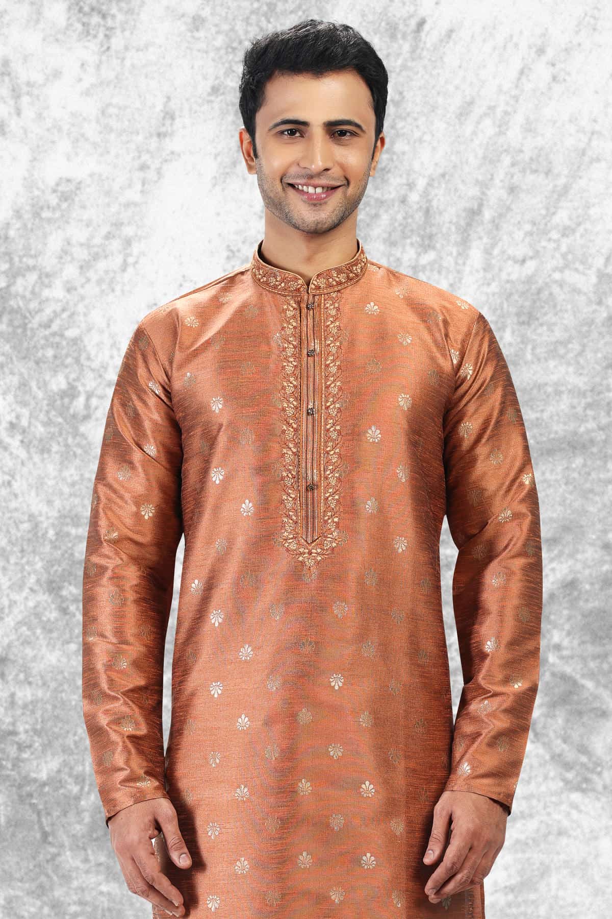 Jacquard Silk Brocade Kurta Pajama In Beige colour KP1230349 D