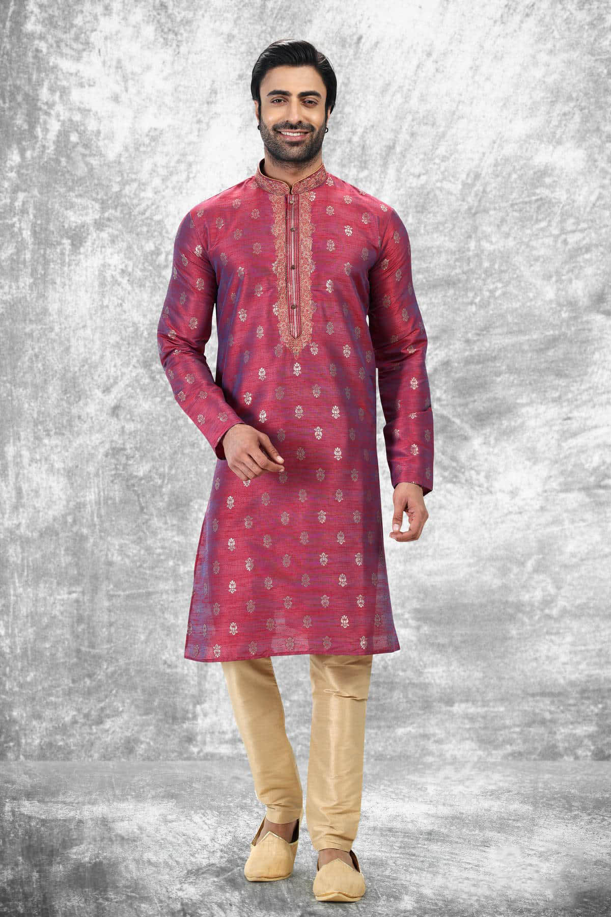 Jacquard Silk Brocade Kurta Pajama In Beige colour KP1230351 A