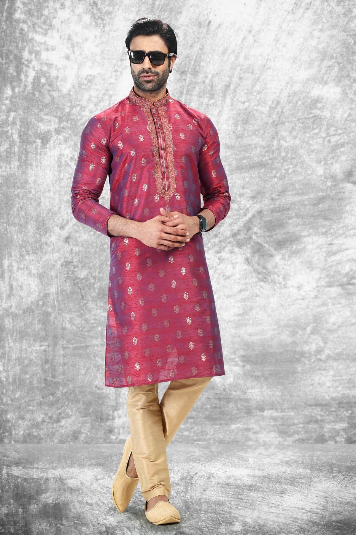 Jacquard Silk Brocade Kurta Pajama In Beige colour KP1230351 B