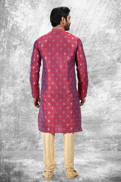 Jacquard Silk Brocade Kurta Pajama In Beige colour KP1230351 C