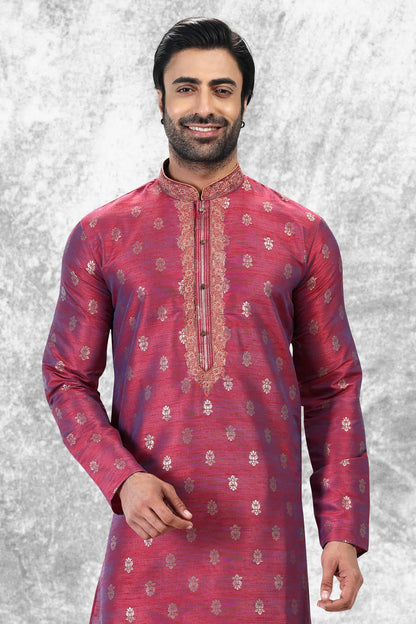 Jacquard Silk Brocade Kurta Pajama In Beige colour KP1230351 D