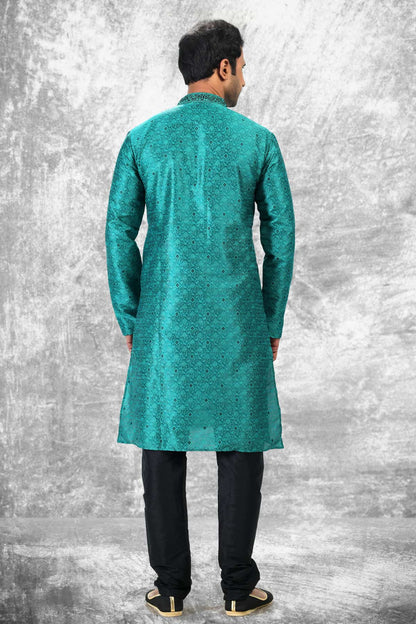Jacquard Silk Brocade Kurta Pajama In Black colour KP1230352 C