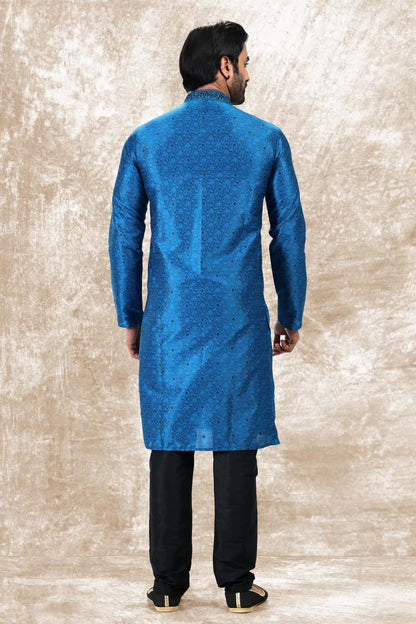 Jacquard Silk Brocade Kurta Pajama In Black colour KP1230353 C