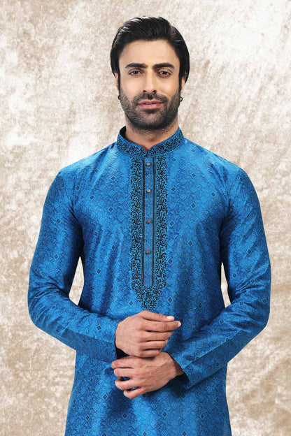 Jacquard Silk Brocade Kurta Pajama In Black colour KP1230353 D