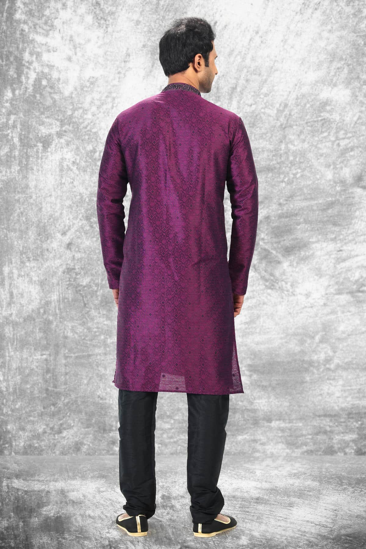 Jacquard Silk Brocade Kurta Pajama In Black colour KP1230354 C