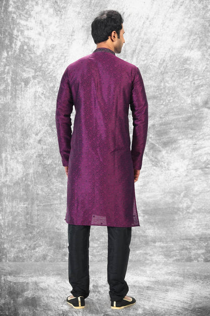 Jacquard Silk Brocade Kurta Pajama In Black colour KP1230354 C