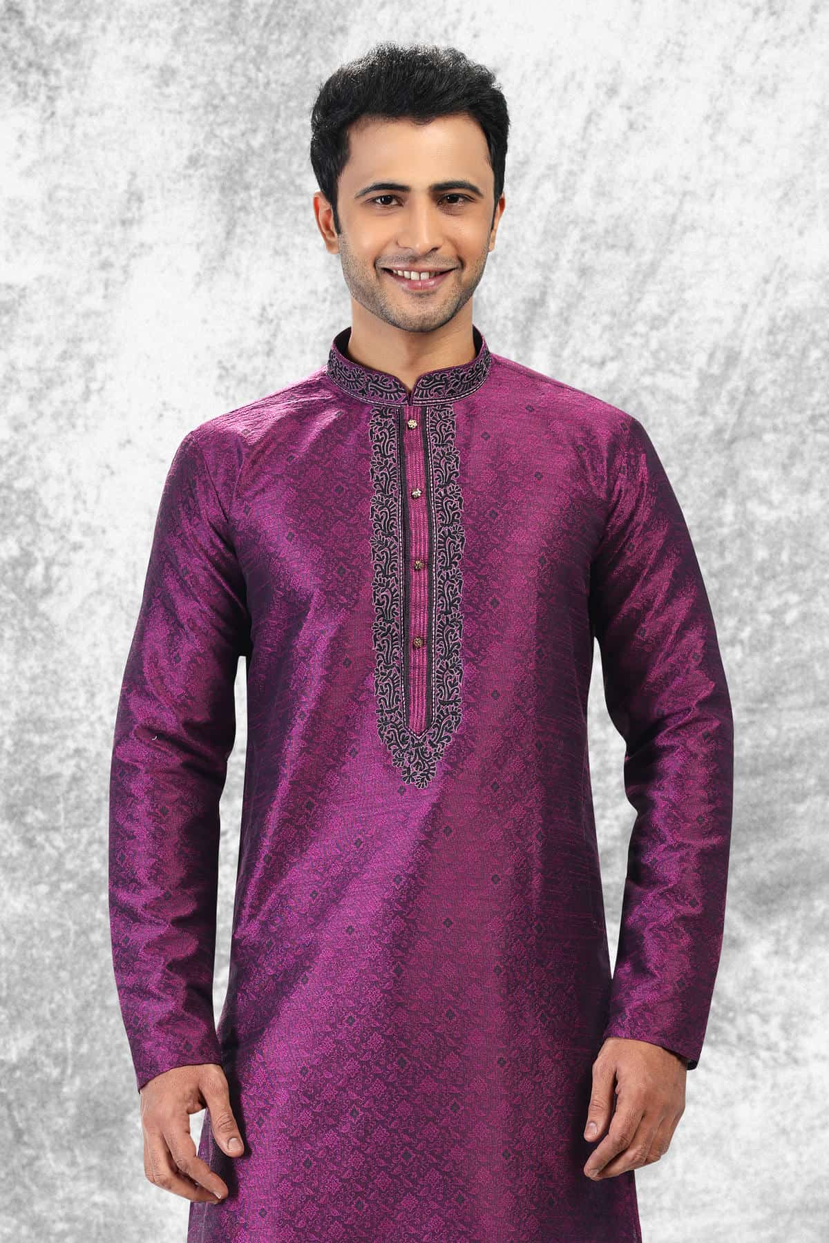 Jacquard Silk Brocade Kurta Pajama In Black colour KP1230354 D