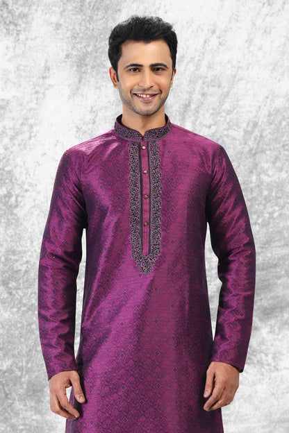 Jacquard Silk Brocade Kurta Pajama In Black colour KP1230354 D