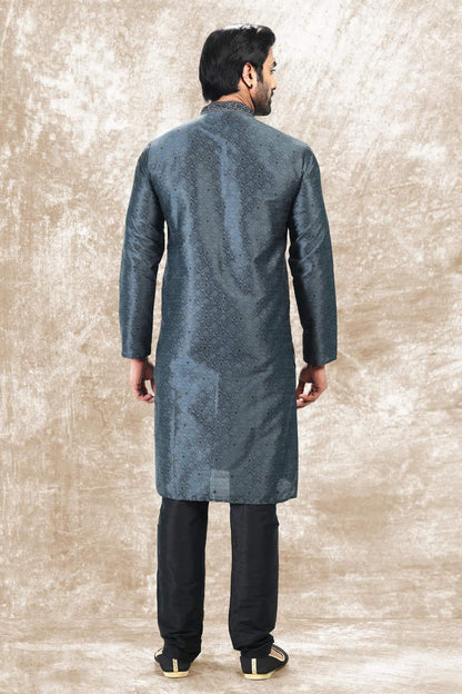 Jacquard Silk Brocade Kurta Pajama In Black colour KP1230355 C
