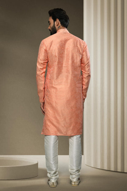 Jacquard Silk Brocade Kurta Pajama In Cream colour KP1230314 B