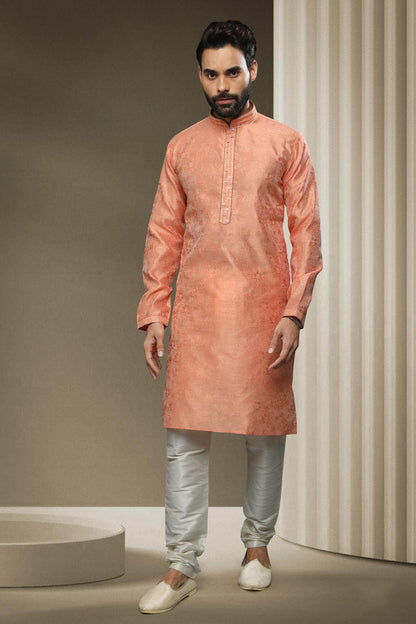 Jacquard Silk Brocade Kurta Pajama In Cream colour KP1230314