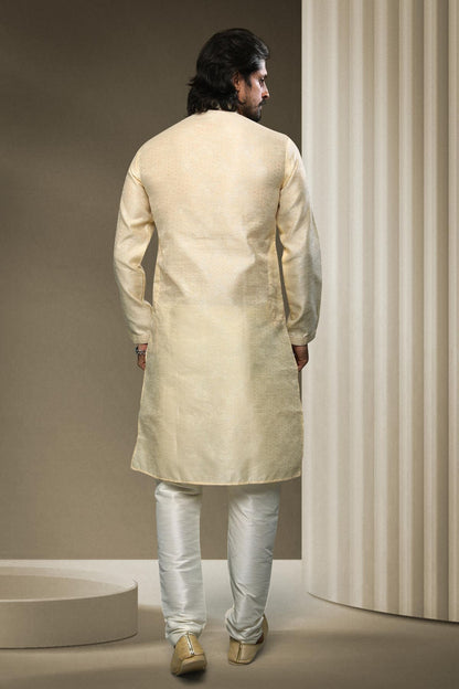 Jacquard Silk Brocade Kurta Pajama In Cream colour KP1230315 B