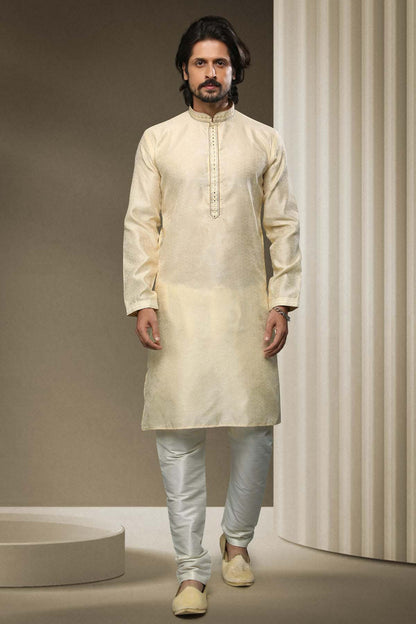Jacquard Silk Brocade Kurta Pajama In Cream colour KP1230315