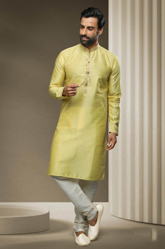 Jacquard Silk Brocade Kurta Pajama In Cream colour KP1230316