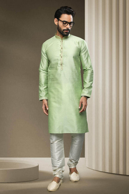 Jacquard Silk Brocade Kurta Pajama In Cream colour KP1230317 A