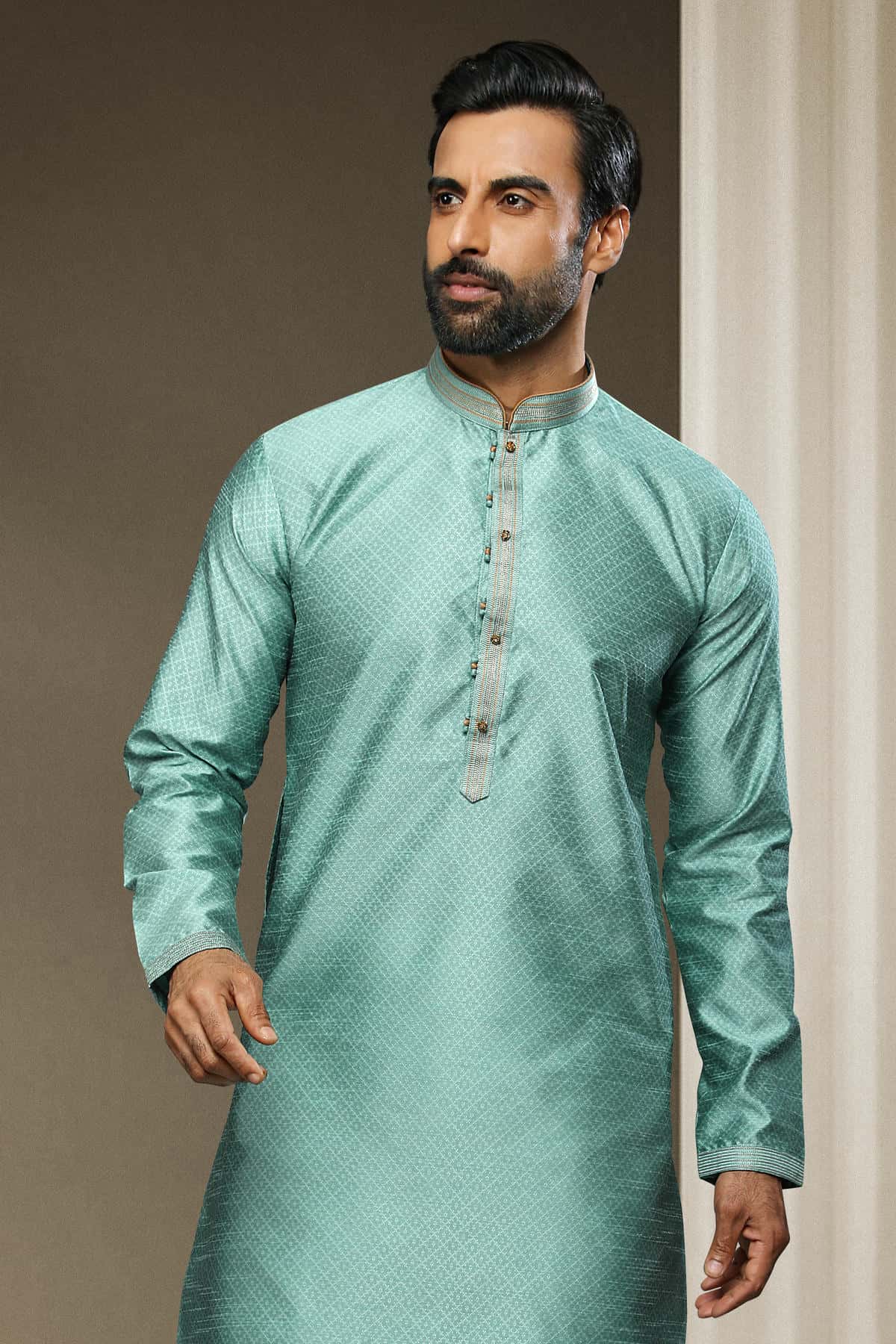 Jacquard Silk Brocade Kurta Pajama In Cream colour KP1230318 C