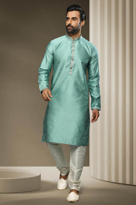 Jacquard Silk Brocade Kurta Pajama In Cream colour KP1230318