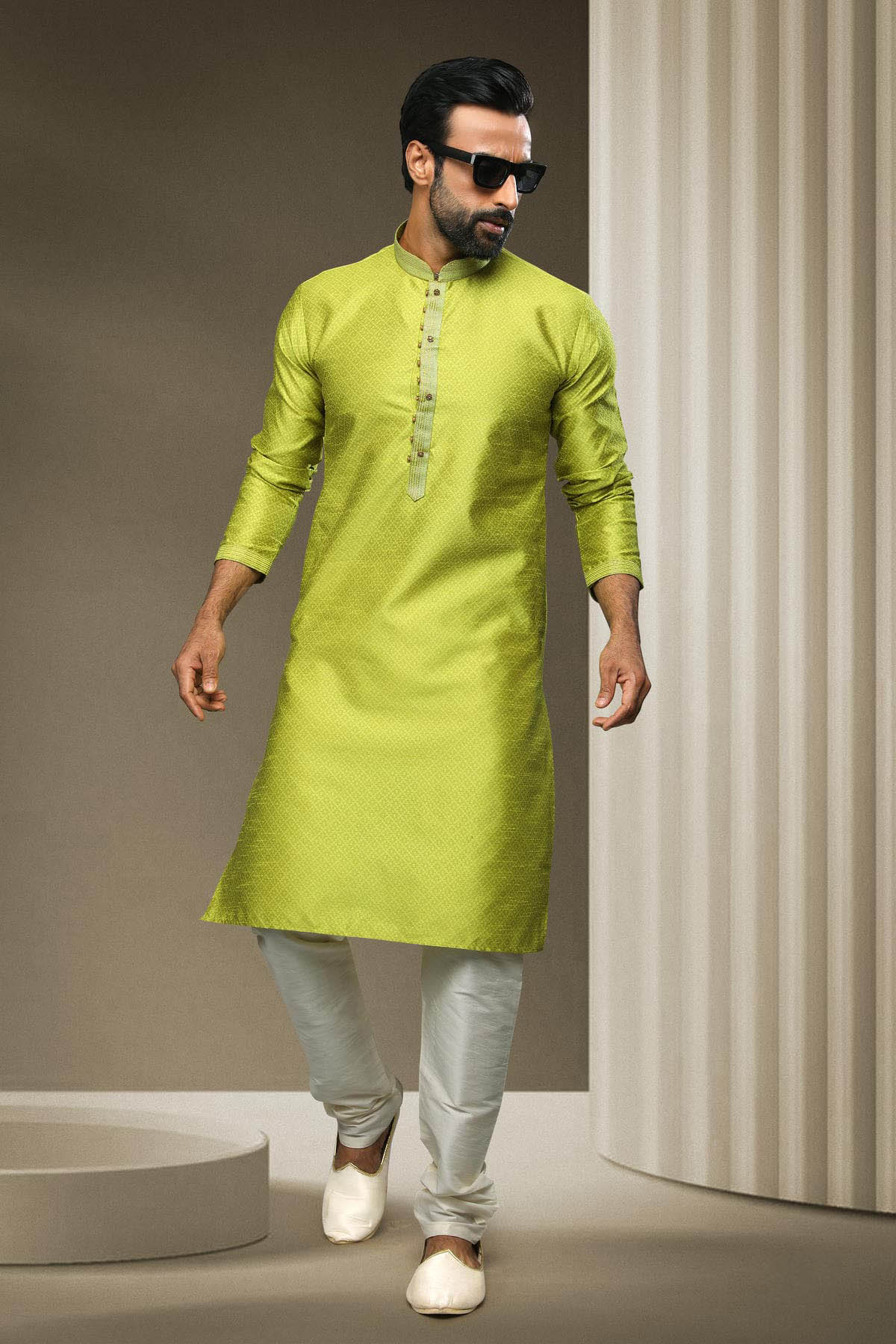 Jacquard Silk Brocade Kurta Pajama In Cream colour KP1230319 A